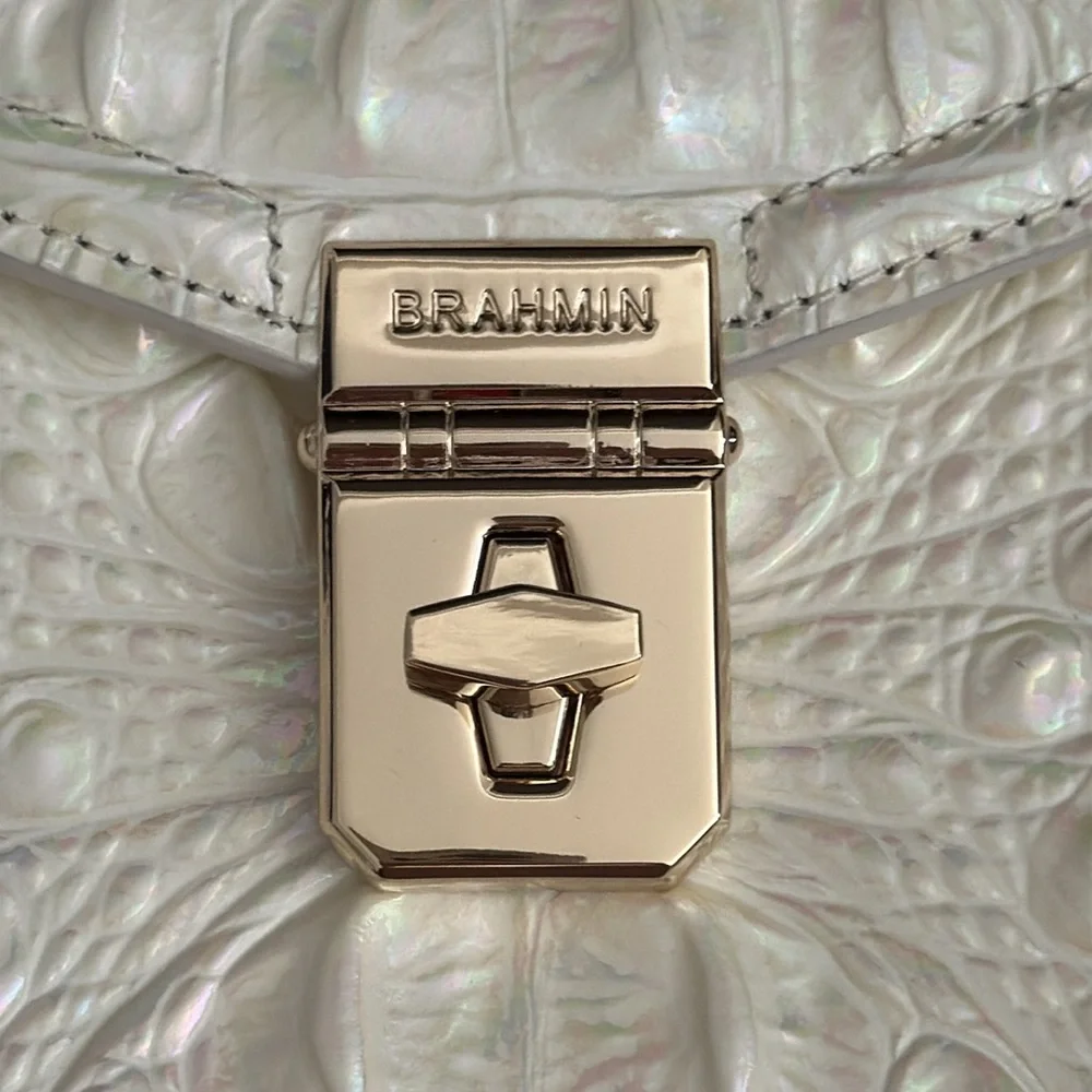 Brahmin | Liz Milk Melbourne Iridescent Croc Convertible Leather Backpack Purse - Picture 5 of 14